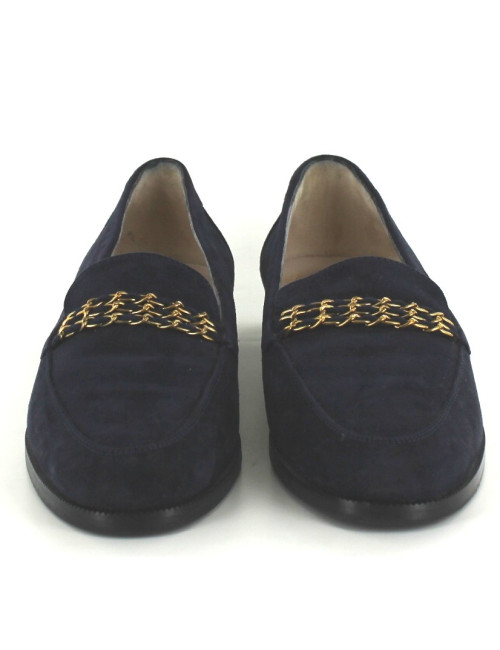 Mocassins CHANEL en veau velours bleu marine T 37,5