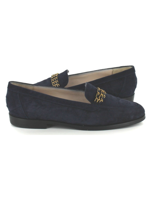 Mocassins CHANEL en veau velours bleu marine T 37,5