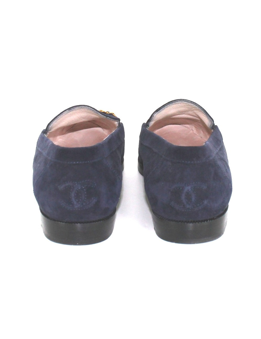 Mocassins CHANEL en veau velours bleu marine T 37,5
