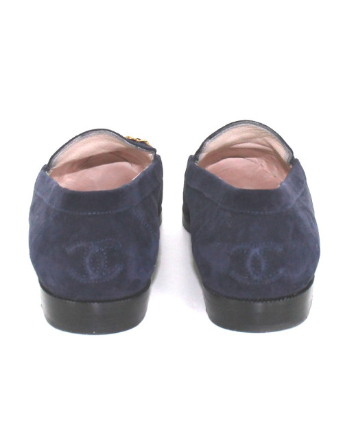 Mocassins CHANEL en veau velours bleu marine T 37,5