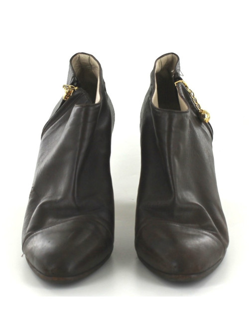 Bottines CHANEL en cuir marron foncé T 37,5