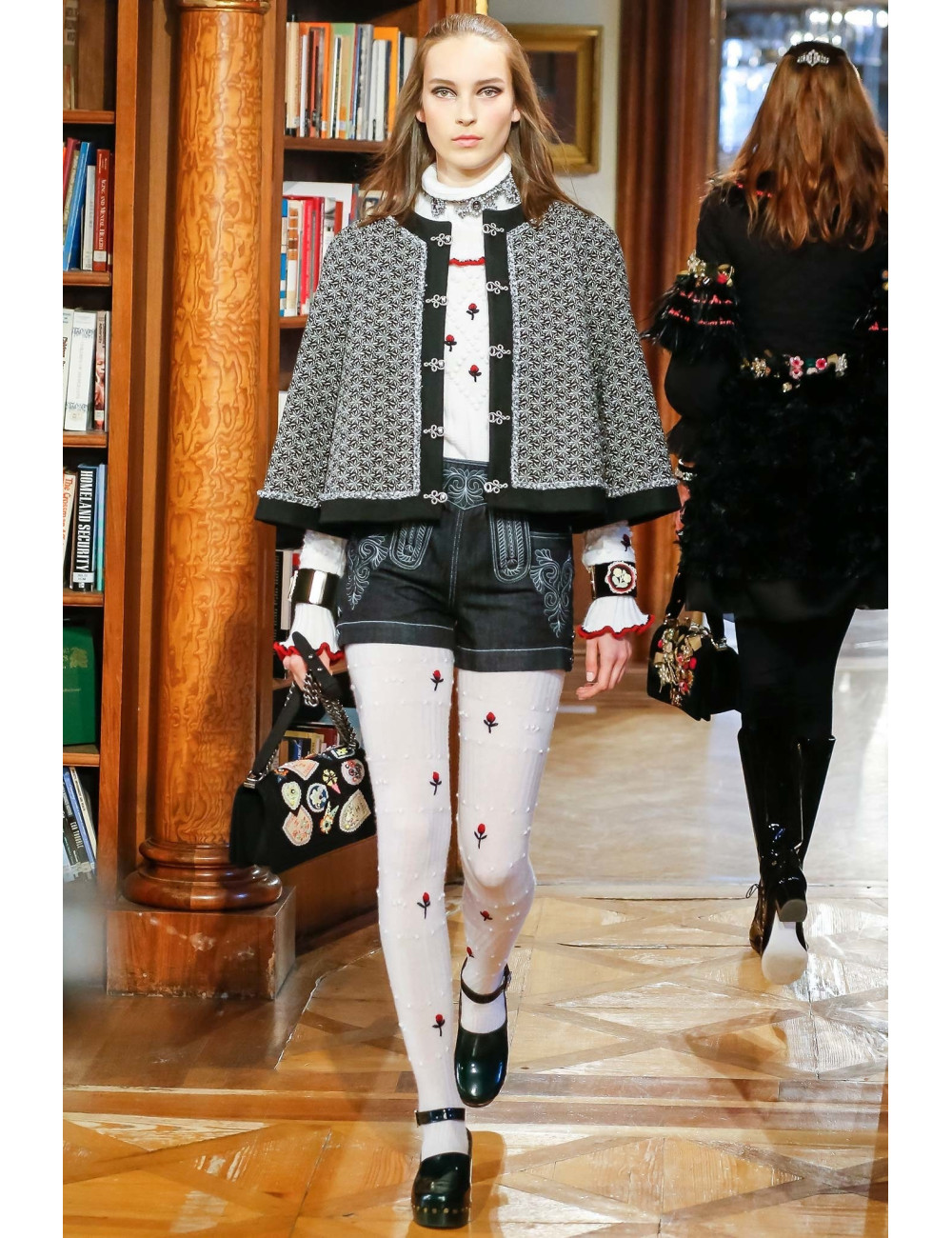 CHANEL Boy bag in black boiled wool with embroidered patches