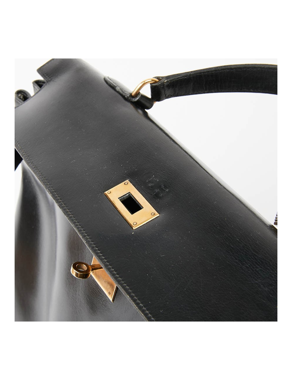 Sac à main Kelly 35 HERMES cuir box noir Vintage