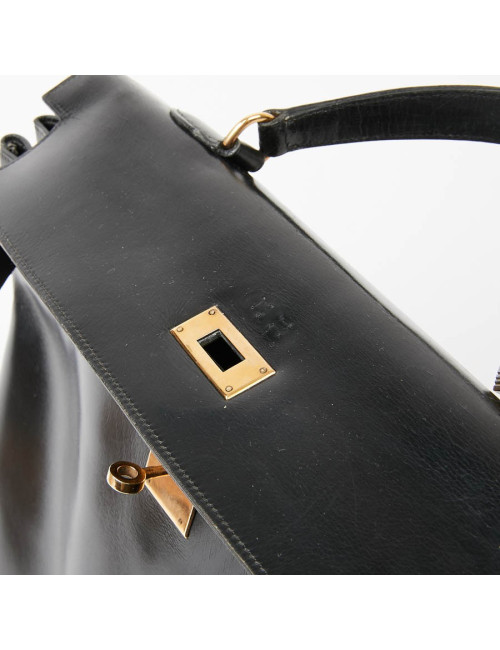 Sac à main Kelly 35 HERMES cuir box noir Vintage