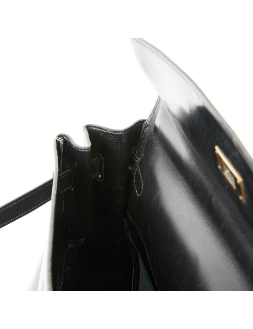 Sac à main Kelly 35 HERMES cuir box noir Vintage