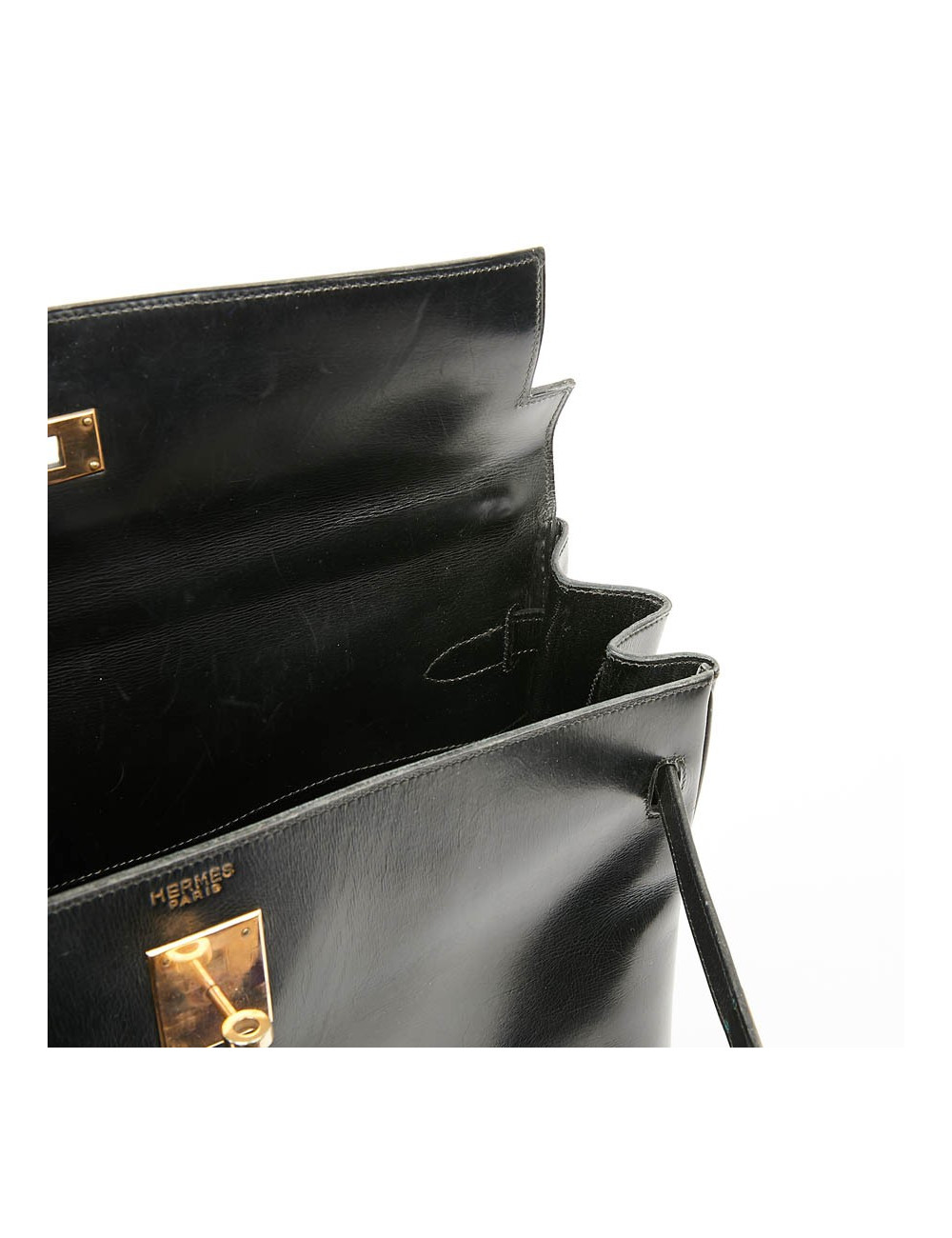 Sac à main Kelly 35 HERMES cuir box noir Vintage
