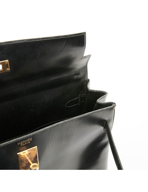 Sac à main Kelly 35 HERMES cuir box noir Vintage