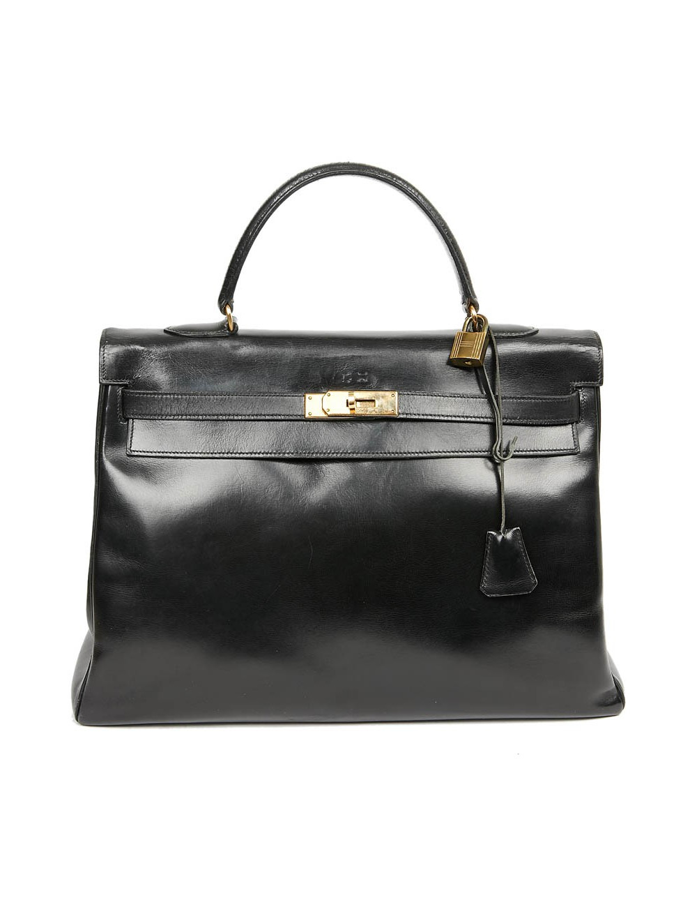 Sac à main Kelly 35 HERMES cuir box noir Vintage
