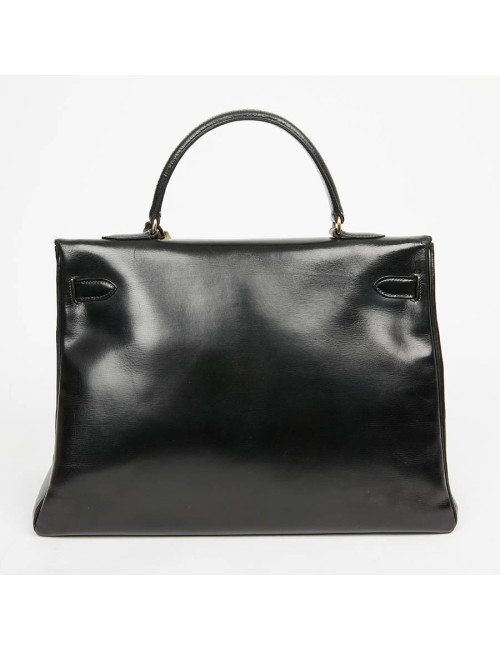 Sac à main Kelly 35 HERMES cuir box noir Vintage