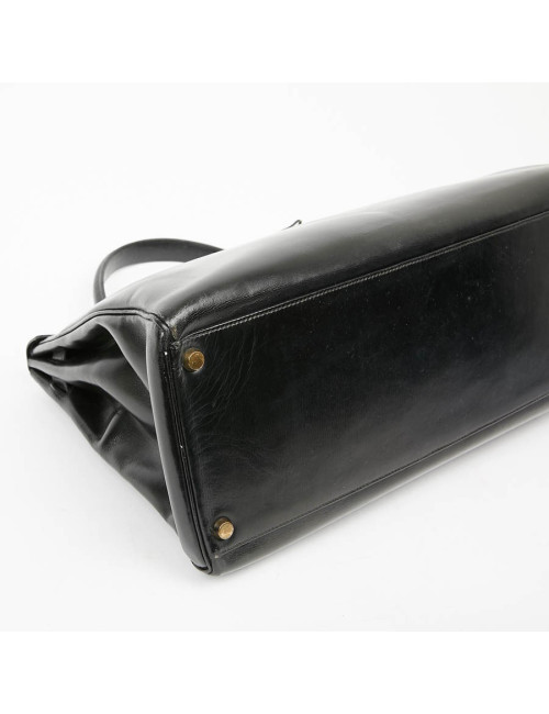 Sac à main Kelly 35 HERMES cuir box noir Vintage