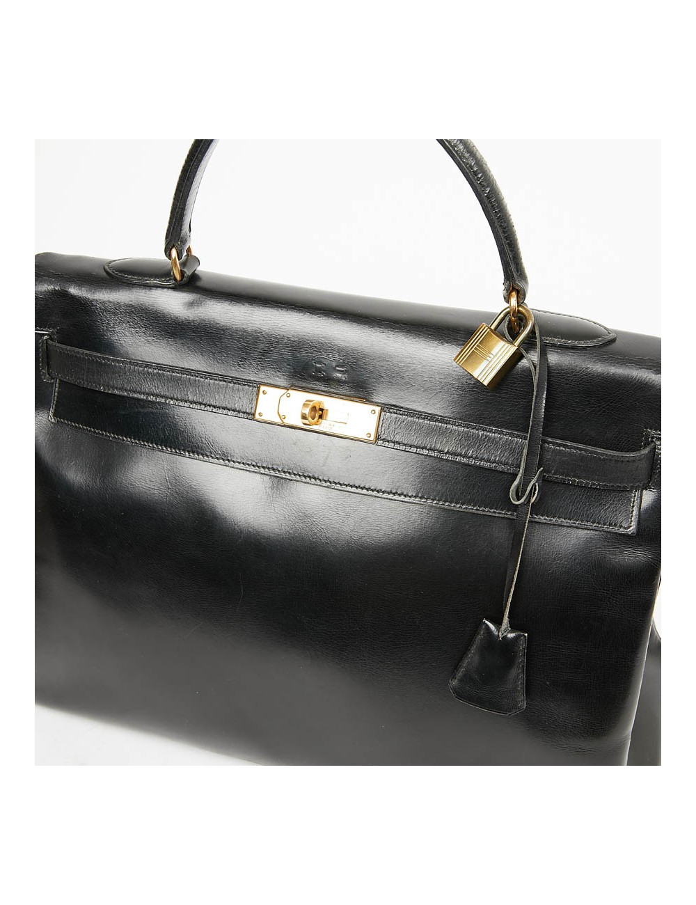Sac à main Kelly 35 HERMES cuir box noir Vintage