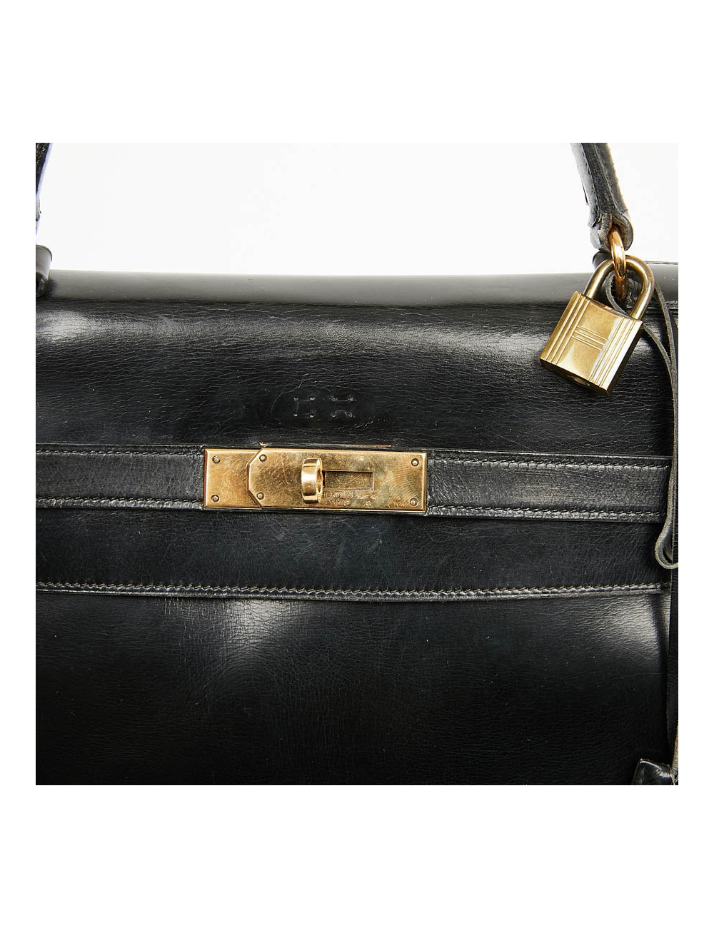Sac à main Kelly 35 HERMES cuir box noir Vintage