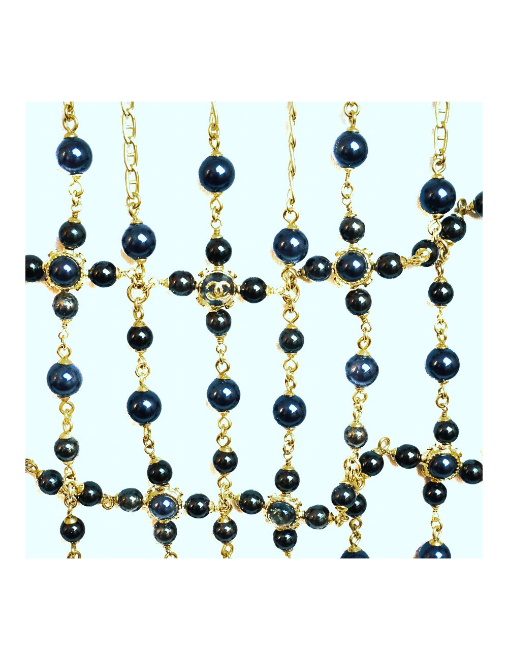 Plastron CHANEL couture perles bleues et noires