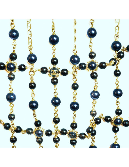 Plastron CHANEL couture perles bleues et noires