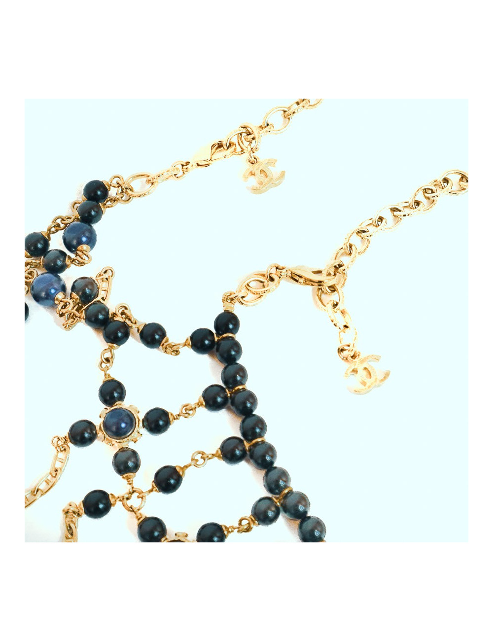 Plastron CHANEL couture perles bleues et noires