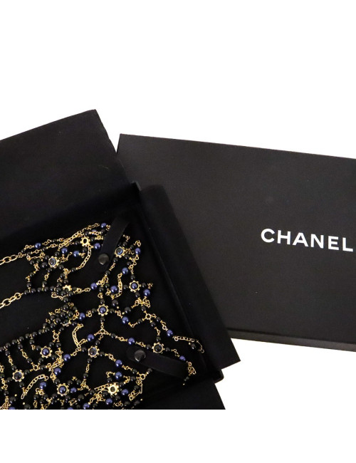 Plastron CHANEL couture perles bleues et noires