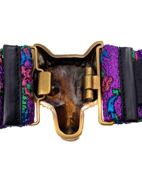 Ceinture GUCCI multicolore tête de loup dorée