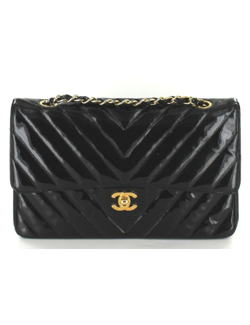 Sac CHANEL timeless en cuir vernis noir 