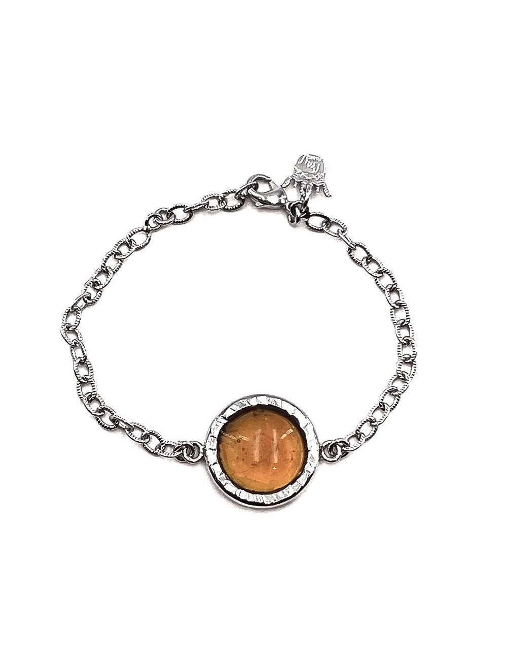 MARGUERITE DE VALOIS Bracelet cabochon pâte de verre ambrée