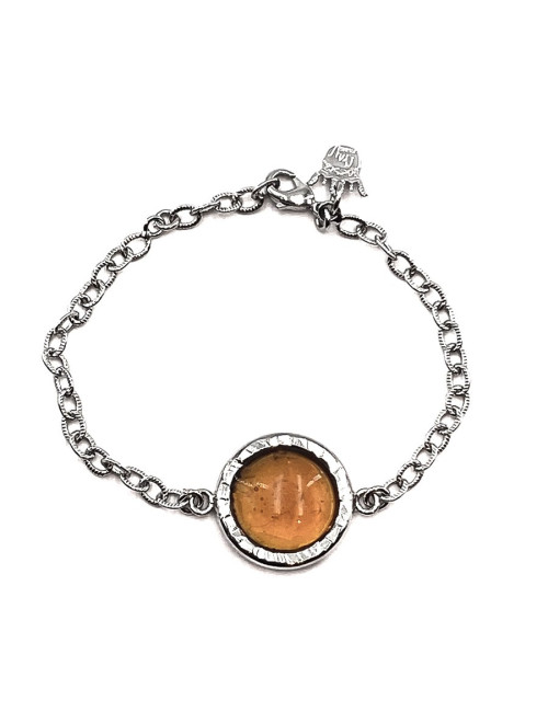 MARGUERITE DE VALOIS Bracelet cabochon pâte de verre ambrée