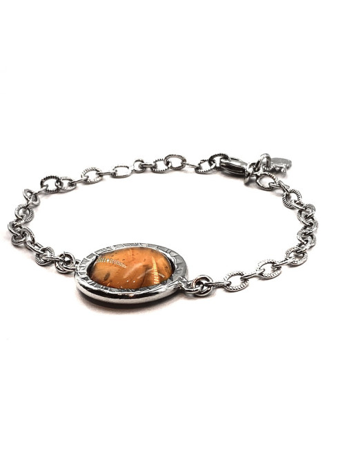 MARGUERITE DE VALOIS Bracelet cabochon pâte de verre ambrée