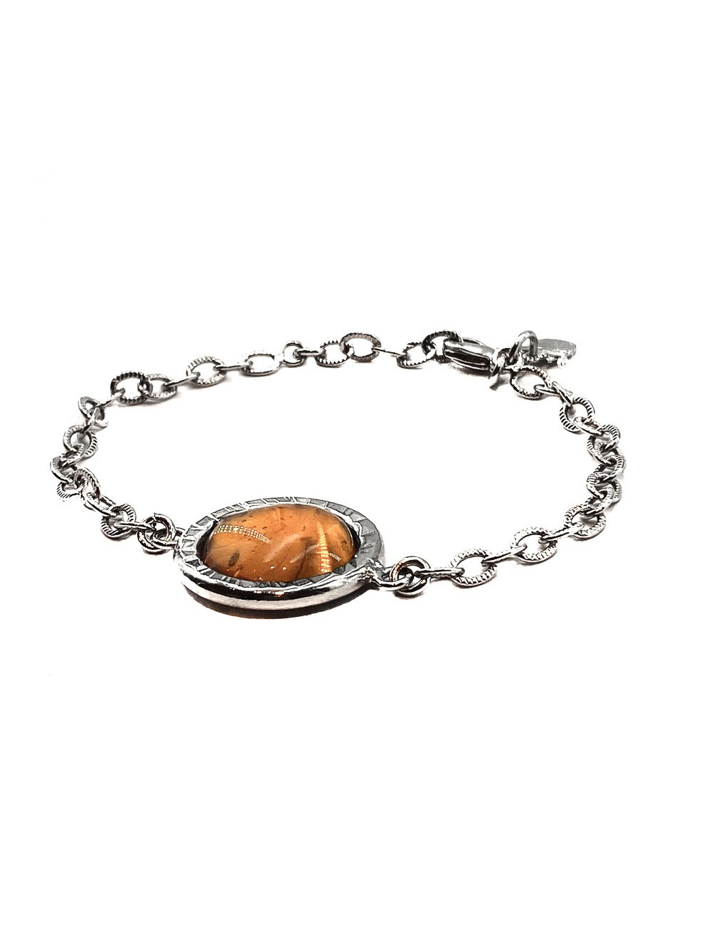 MARGUERITE DE VALOIS Bracelet cabochon pâte de verre ambrée