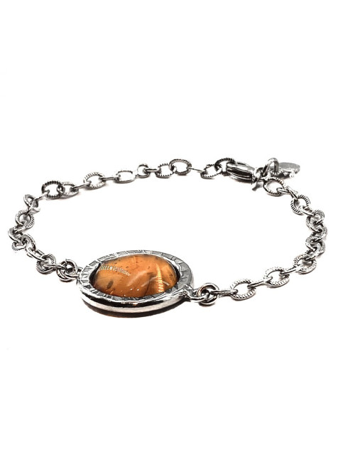 MARGUERITE DE VALOIS Bracelet cabochon pâte de verre ambrée