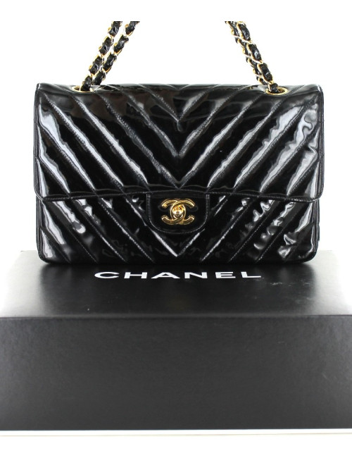 Sac CHANEL timeless en cuir vernis noir 