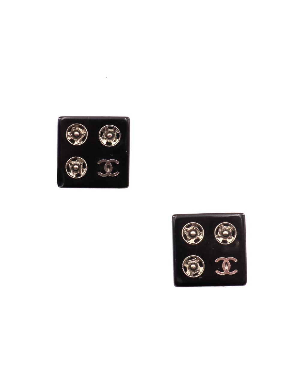 Clips CHANEL noirs carrés CC