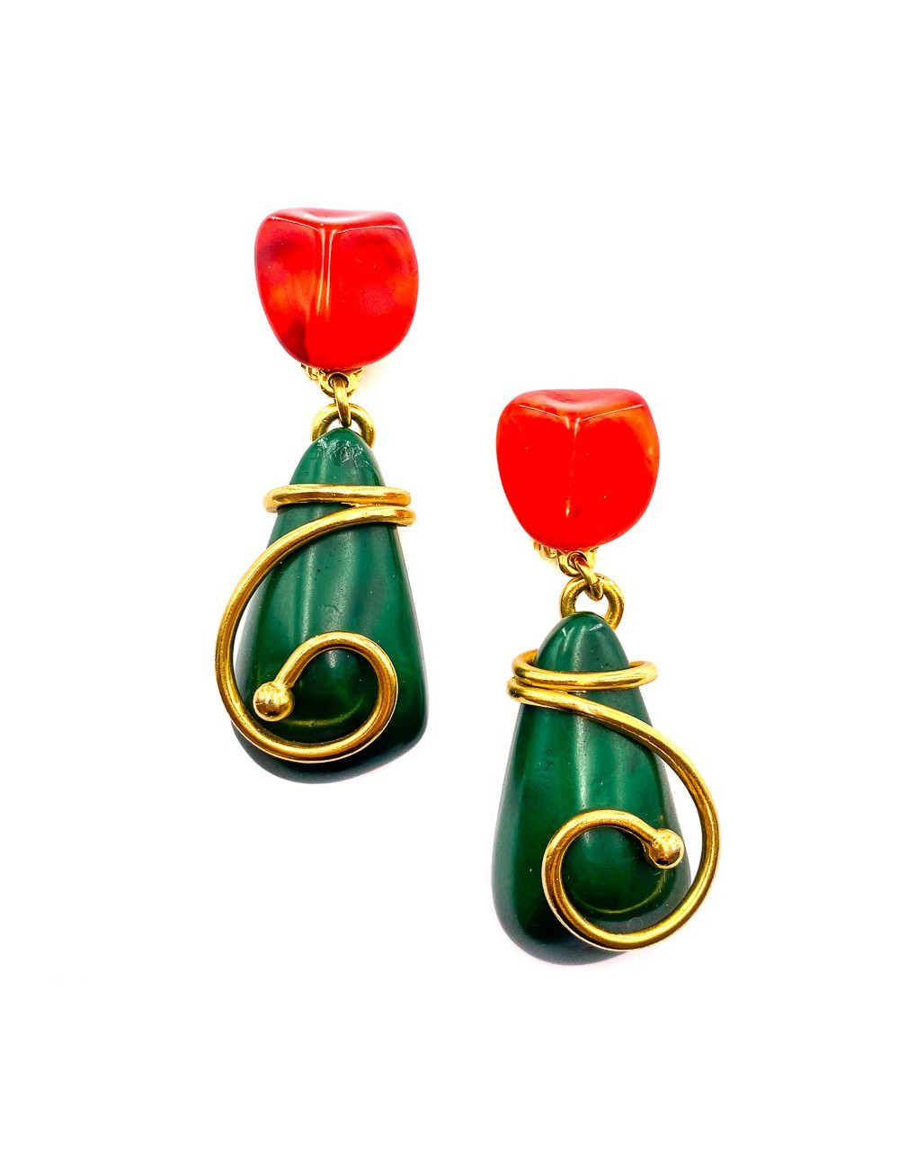 Clips YSL vintage pendants verts, rouges et or