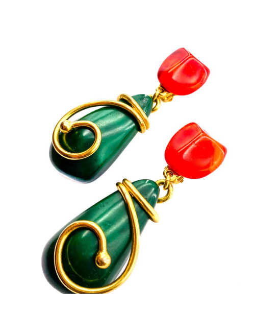 Clips YSL vintage pendants verts, rouges et or