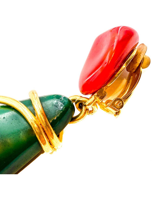 Clips YSL vintage pendants verts, rouges et or