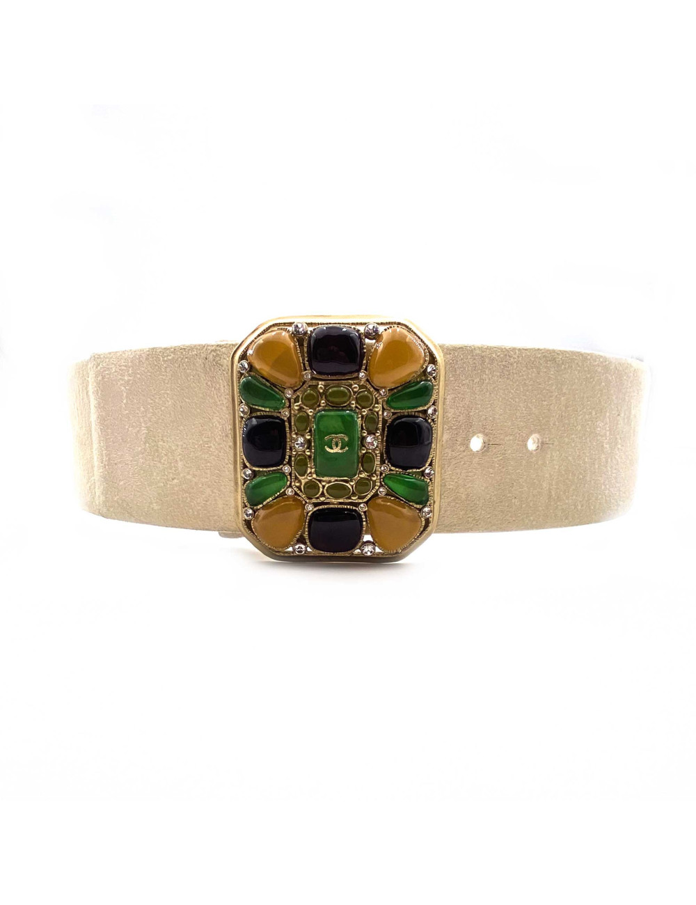 Ceinture beige CHANEL cuir et pâte de verre T38