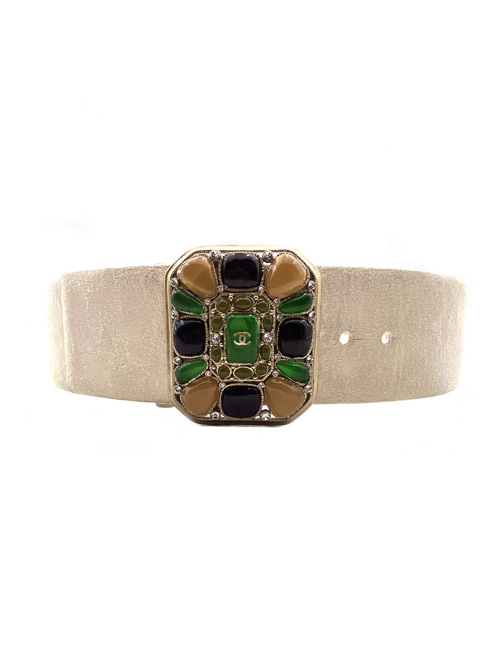 Ceinture beige CHANEL cuir et pâte de verre T90