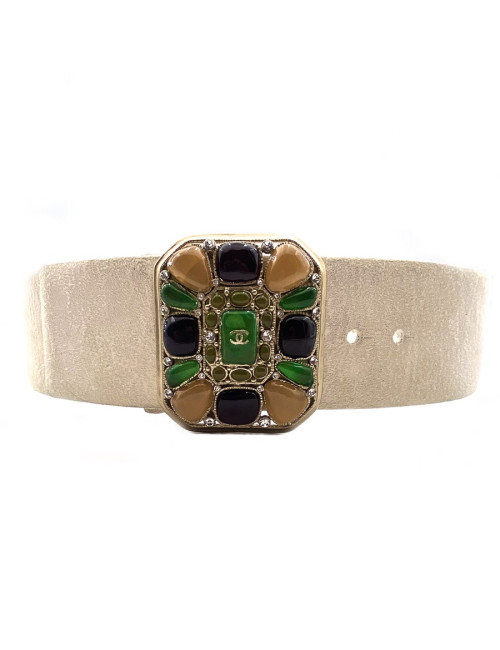Ceinture beige CHANEL cuir et pâte de verre T38