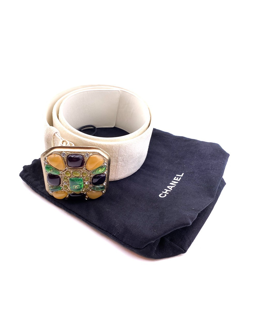 Ceinture beige CHANEL cuir et pâte de verre T38