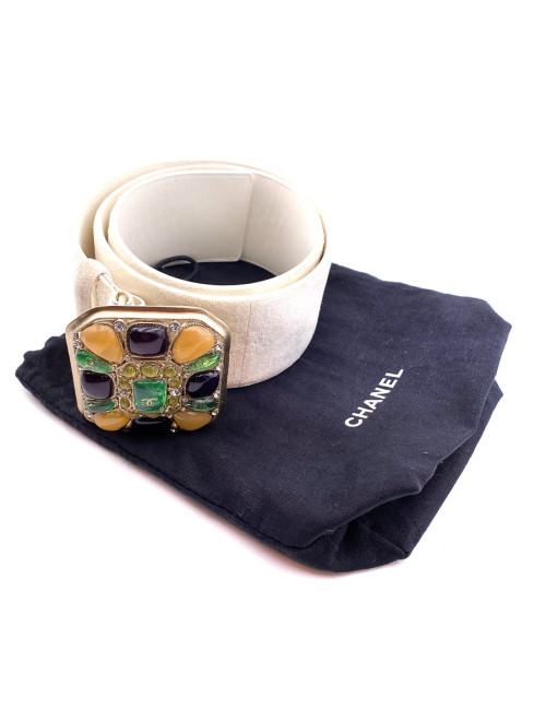 Ceinture beige CHANEL cuir et pâte de verre T90