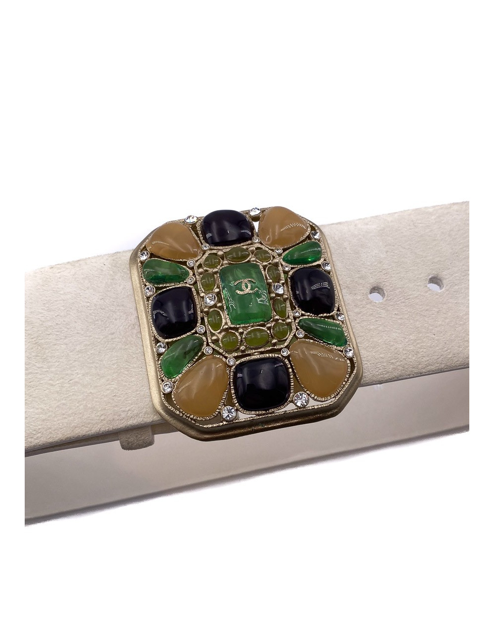 Ceinture beige CHANEL cuir et pâte de verre T90