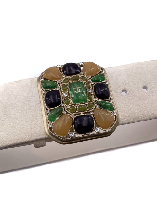 Ceinture beige CHANEL cuir et pâte de verre T38