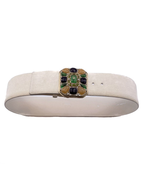 Ceinture beige CHANEL cuir et pâte de verre T90