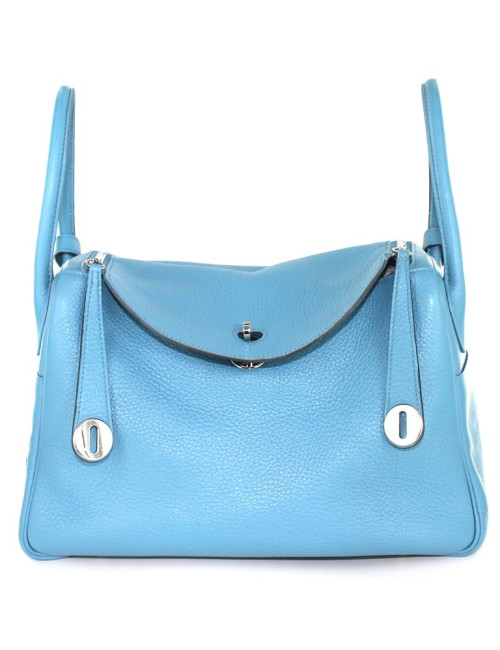 LINDY 30 HERMES en cuir taurillon bleu 