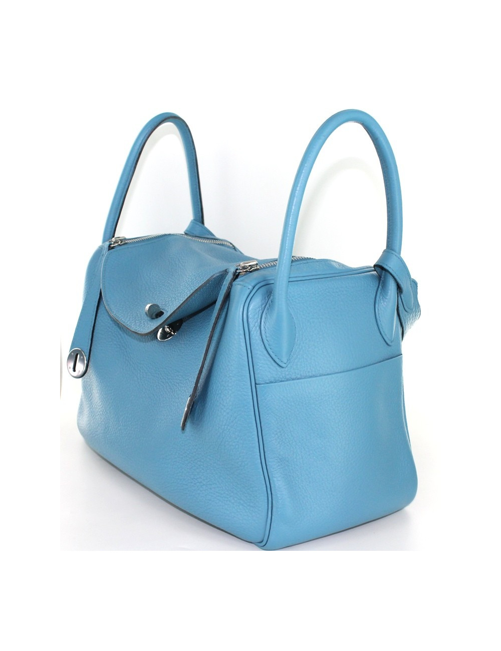 LINDY 30 HERMES en cuir taurillon bleu 