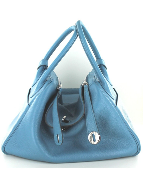 LINDY 30 HERMES en cuir taurillon bleu 