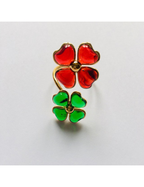 Bague fleurette MARGUERITE DE VALOIS rubis émeraude