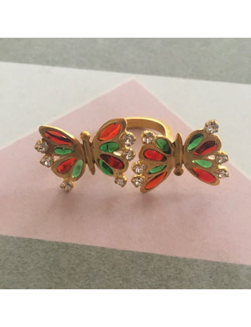 Bague MARGUERITE DE VALOIS papillon rubis et émeraude