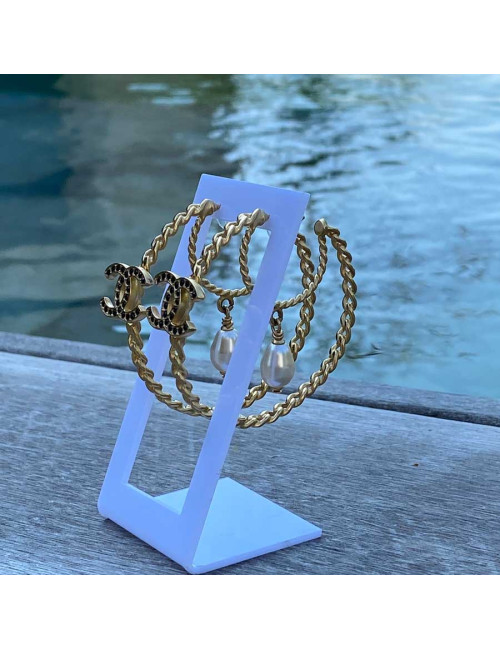 Créoles CHANEL strass et perles nacrées