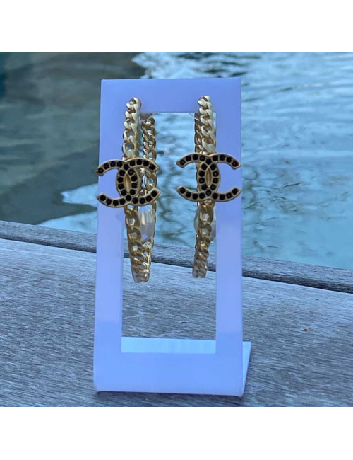 Créoles CHANEL strass et perles nacrées