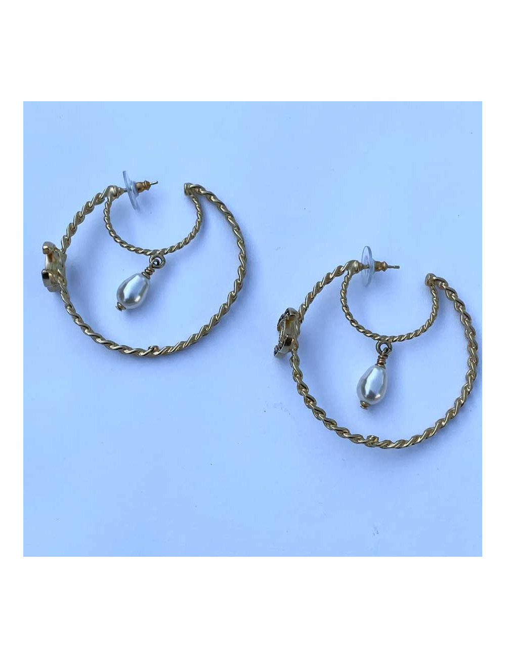 Créoles CHANEL strass et perles nacrées