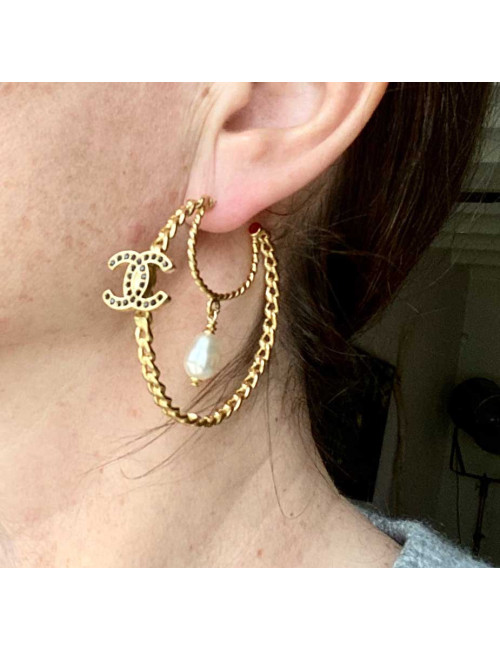 Créoles CHANEL strass et perles nacrées
