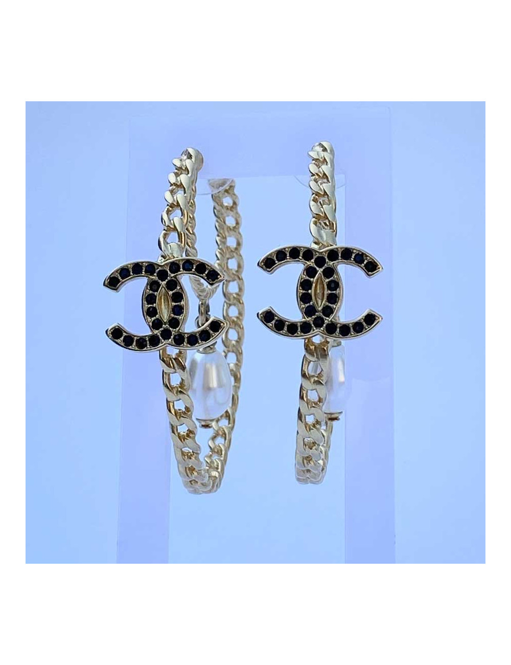 Créoles CHANEL strass et perles nacrées